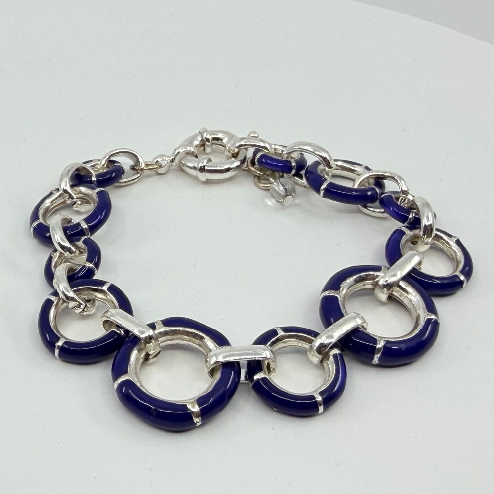 Vintage Y2K Chunky Cobalt Blue Enamel O-Ring Link Statement Bracelet
